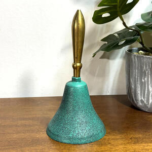 Vintage Faux Verdigris Bell with Brass Handle Made in India